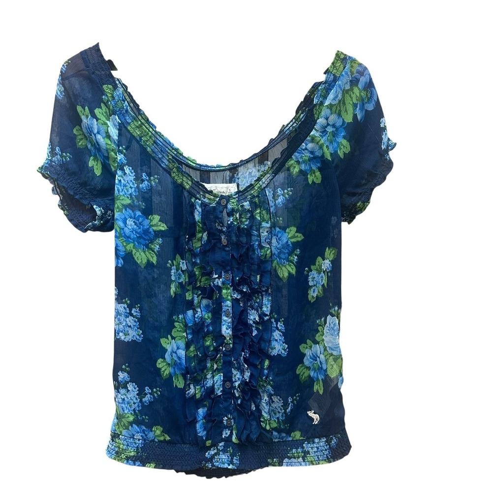 Vintage Abercrombie &‎ Fitch Blouse Blue Boho Summer Festival Hippie Sheer SM
